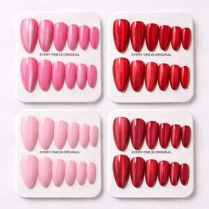 4 Pack Pink Red Cat Eye Press On Nails Almond Medium Sparkly Bundle